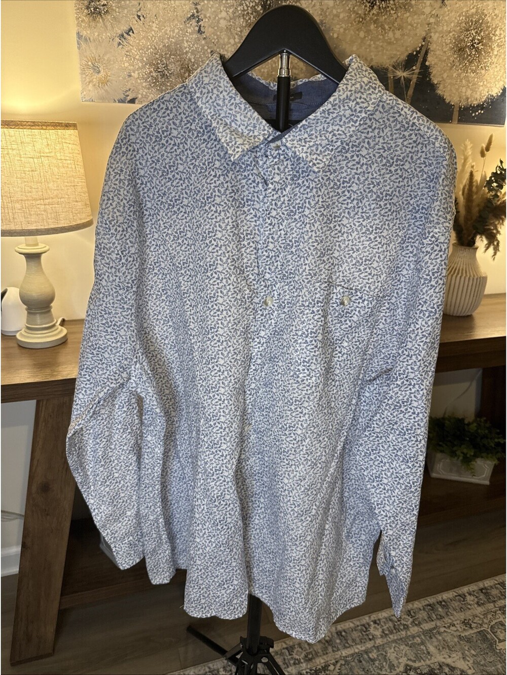 Even Tide Men’s Long Sleeve Button Up  Size 2XL Blue Floral